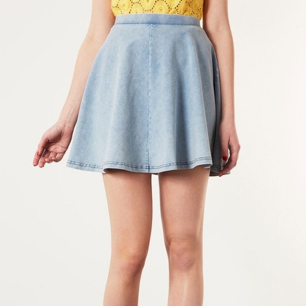 Topshop Flared Circle Skirt Soft Washed Denim Look